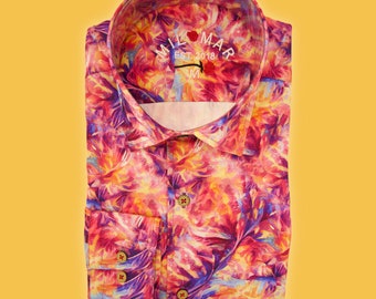 Men exotic long sleeve dress shirt made from 100% Cotton - fire print
