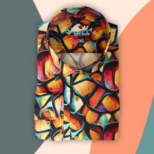 Camisas de hombre con estampado artístico único y manga larga - Patrón AI
