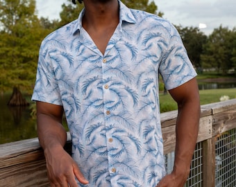 ABYSS Short Sleeve Men Shirt - printed dress shirt made of organic cotton and linen