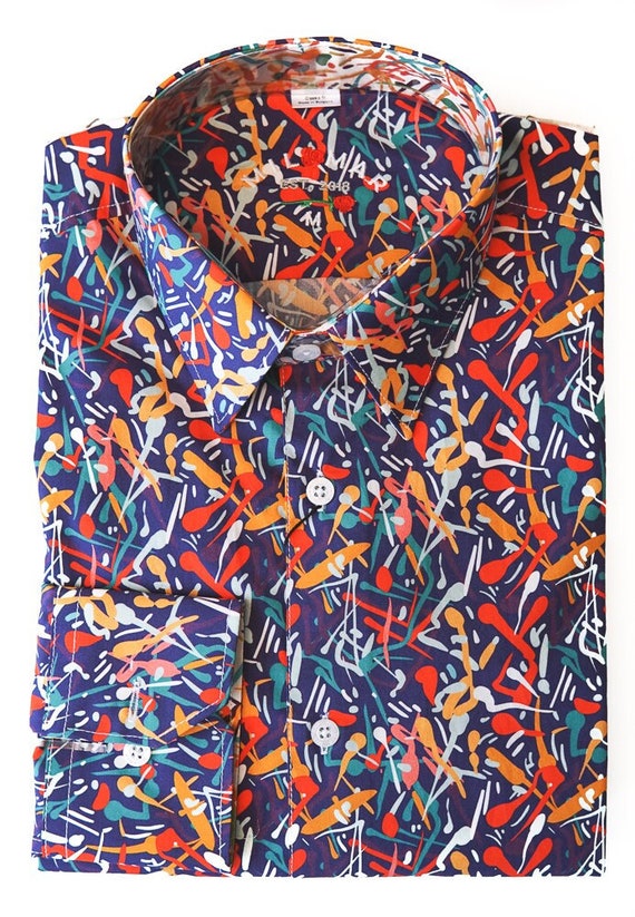 Long Sleeve Men Dress Shirt With Beautiful Print Etsy