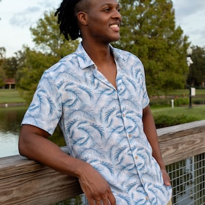 ABYSS Short Sleeve Men Shirt - printed dress shirt made of organic cotton and linen