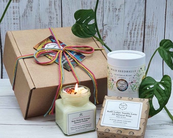Floral Eco-Friendly Gift Box | Natural Soy Wax Candle | Palm Oil Free Soap | Seedballs | Sustainable Plastic Free Spa Gift |