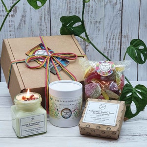 Eco-Friendly Spa Gift Box: Soy Candle, Natural Soap, Wild Seed Balls & Vegan Sweets