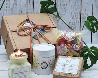 Eco-Friendly Spa Gift Box: Soy Candle, Natural Soap, Wild Seed Balls & Vegan Sweets