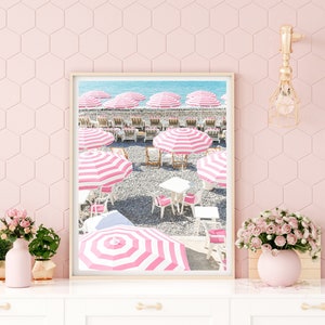 Pink Umbrella Print // (Positano prints, Italy art prints, Amalfi Coast, Italy print, travel photography, wall art, Beach Umbrella Print)