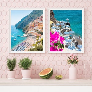 Positano Print Set of 2: &quot;Perfect Pink Positano Beach&quot; (Positano, Italy travel photography, Amalfi Coast, Italy photo print)