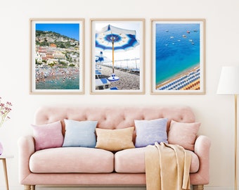 Set di stampe fotografiche della spiaggia di Positano, decorazioni murali della Costiera Amalfitana