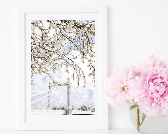 London Photography // "Albert Bridge Bloom" (Landscape beautiful England wall art digital fine art photography, unique london home decor)