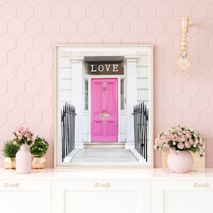 London Photo Print // &quot;Pink Love Door&quot; (London photography, travel photography print, Cherry blossom, Spring in London)