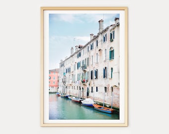 Italia Impresión fotográfica // Canal de Venecia (Venecia, Italia fotografía de viajes, barcos, vías fluviales, regalo de fotografía)
