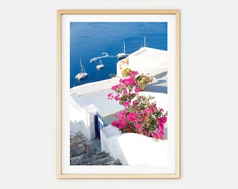 Santorini Greece Photo Print // "Pretty pink View" (Greece wall art, digital fine art, art photography, Greece photo print)