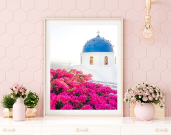 Santorini Greece Photo Print // "Santorini in Pink" (Greece wall art, digital fine art, art photography, Greece photo print)
