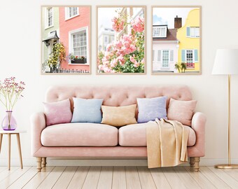 London Photo Print // "Lime Peach Rose" (London photography, travel photography print, Notting Hill, pastel house, London doorway)