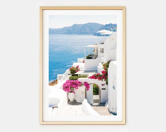 Santorini Greece Photo Print // "Santorini Pink View" (Greece wall art, digital fine art, art photography, Greece photo print)