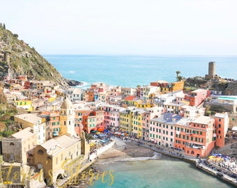 Vernazza Italy Photo Print, Cinque Terre Colorful Landscape