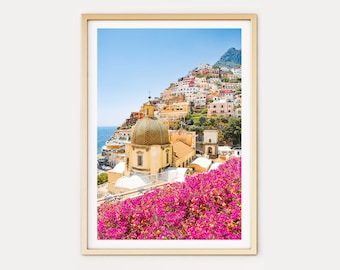 Positano Wall Art // Positano Pink Flowers (Positano prints, Italy art prints, Amalfi Coast, Italy print, travel photography, wall art)