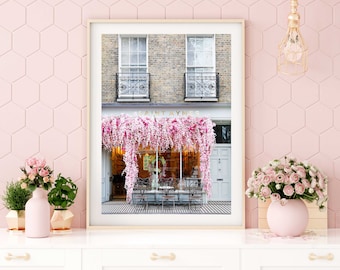 Saint Aymes London Print, Pink Floral Cafe, Travel Photography