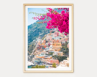 Positano Wall Art // Pink Flowers Summer (Positano prints, Italy art prints, Amalfi Coast, Italy print, travel photography, wall art)