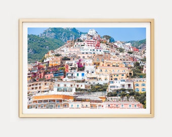 Sztuka ścienna Positano // Domy w pastelowych kolorach (wydruki Positano, wydruki artystyczne z Włoch, Wybrzeże Amalfi, wydruki z Włoch, fotografia podróżnicza, sztuka ścienna)