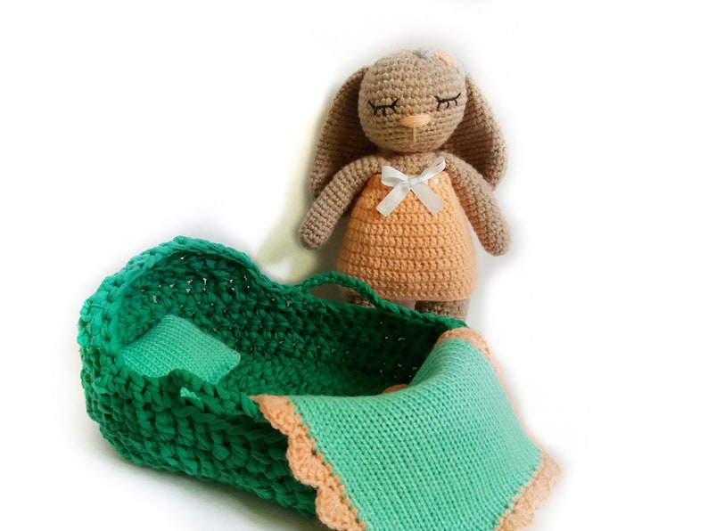 Bunny with carry-cot Toy for baby Rabbit amigurumi Baby shower image 0