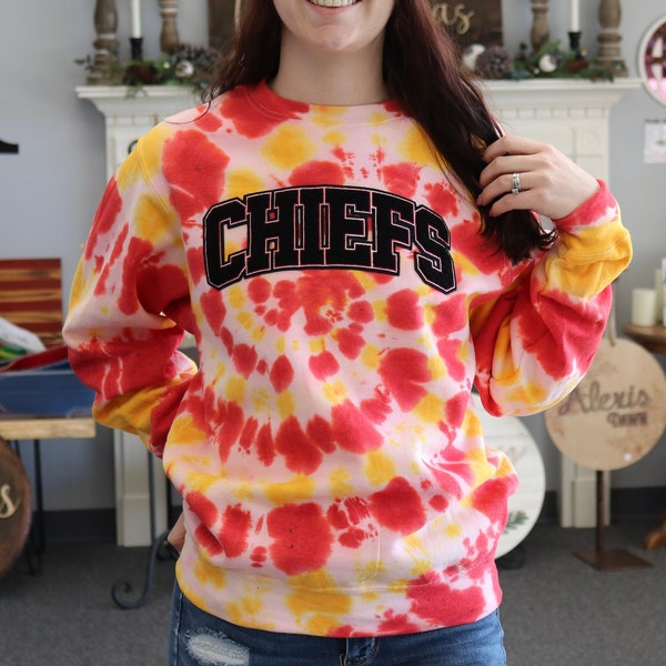 Chiefs Tie Dyed Crewneck, Kansas City, Chiefs Inspo Crewneck, Tie Dye Pullover