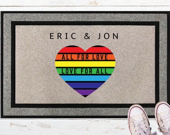 Felpudo personalizado del orgullo LGBTQ, felpudo con corazón arcoíris.