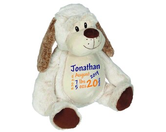 Embroidered Dog Stuffed Animal, Personalized Newborn Gift