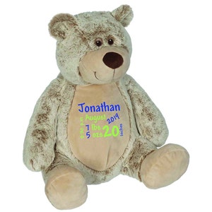 Fuzzy Bear Custom Embroidered Stuffed Animal, Newborn Gifts, Baby Gifts,Baby Names, Baby Shower Gifts, First Baby