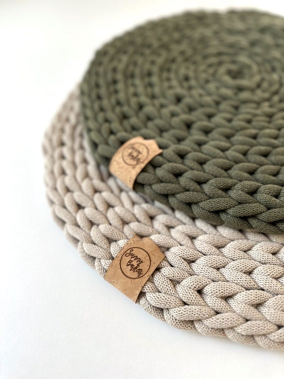 Handgemaakte kattenmat / kattenbed grof gehaakt - round catmat / gerecycled katoen / handmade