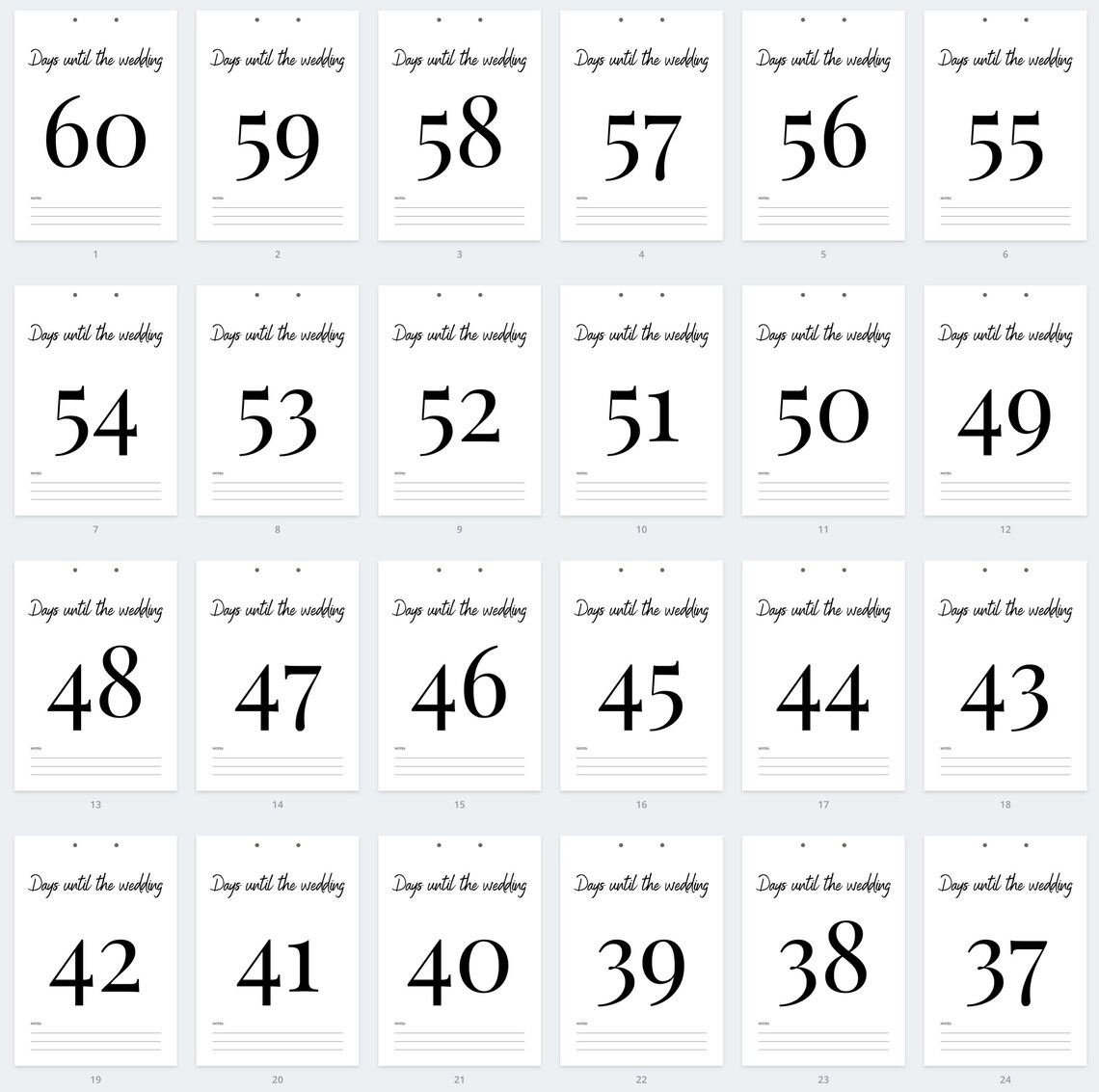 Wedding countdown calendar 2 months PDF 61 pages Etsy