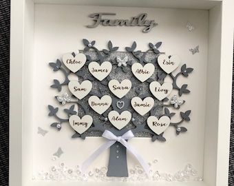 Personalized Family Tree 3D Box Frame, Wooden Family Gift