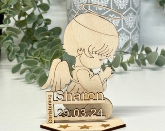 Personalised Christening Gift, Angel With Stand ,Plaque, Christening Keepsake Gift, Gift for New Baby, Baptised Gift, Dedicated Gifts