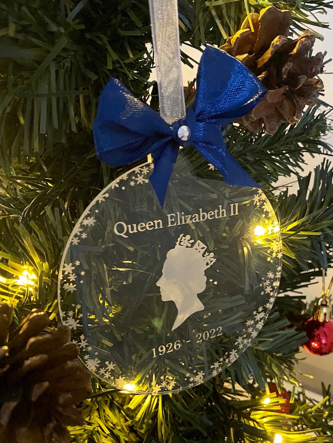Personalised Christmas Tree Queen Elizabeth II Bauble in Loving Memory