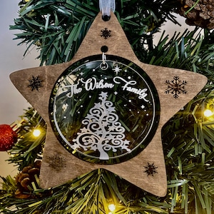 Personalised Christmas Bauble Tree Decoration Wood Family Xmas Gift