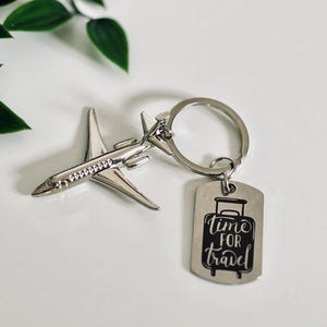 Personalised Travel Plane Keyring, Safe Travels Gift, Travelling Journey Trip