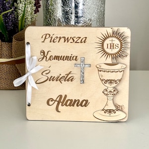 Pierwsza Komunia Swieta Drewniana Kartka, Erstkommunion Klappkarte Geschenk
