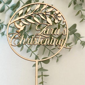 Personalized Christening Cake Topper: Wooden Baptism Decorations