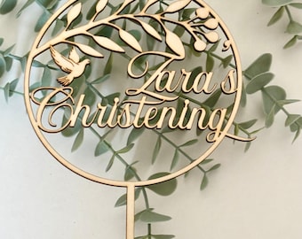 Personalized Christening Cake Topper: Wooden Baptism Decorations
