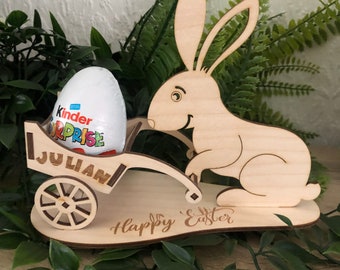 Personalised Freestanding Wooden Easter Bunny Rabbit Kinder Egg Holder