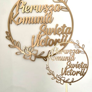 First holy communion,Pierwsza Komunia Swieta Obrecz i Topper Zestaw  ,Wooden cake topper & Sign any name