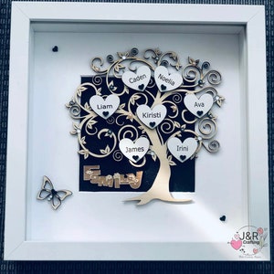 Personalised family tree,3D box frame.27cm x 27cm