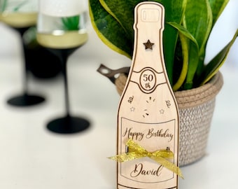 Personalised Birthday Money Holder Champagne Bottle Any Age Birthday Gift