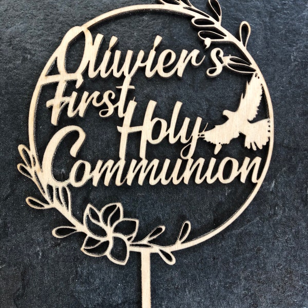 First holy communion,  wooden cake topper-any name,