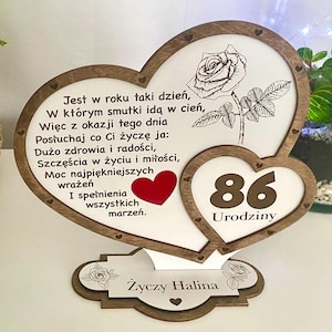 Personalised Heart, Birthday Gift  With Any Name, Age , Text , Language .Birthday Heart Gift with message - Free Standing Keepsake,