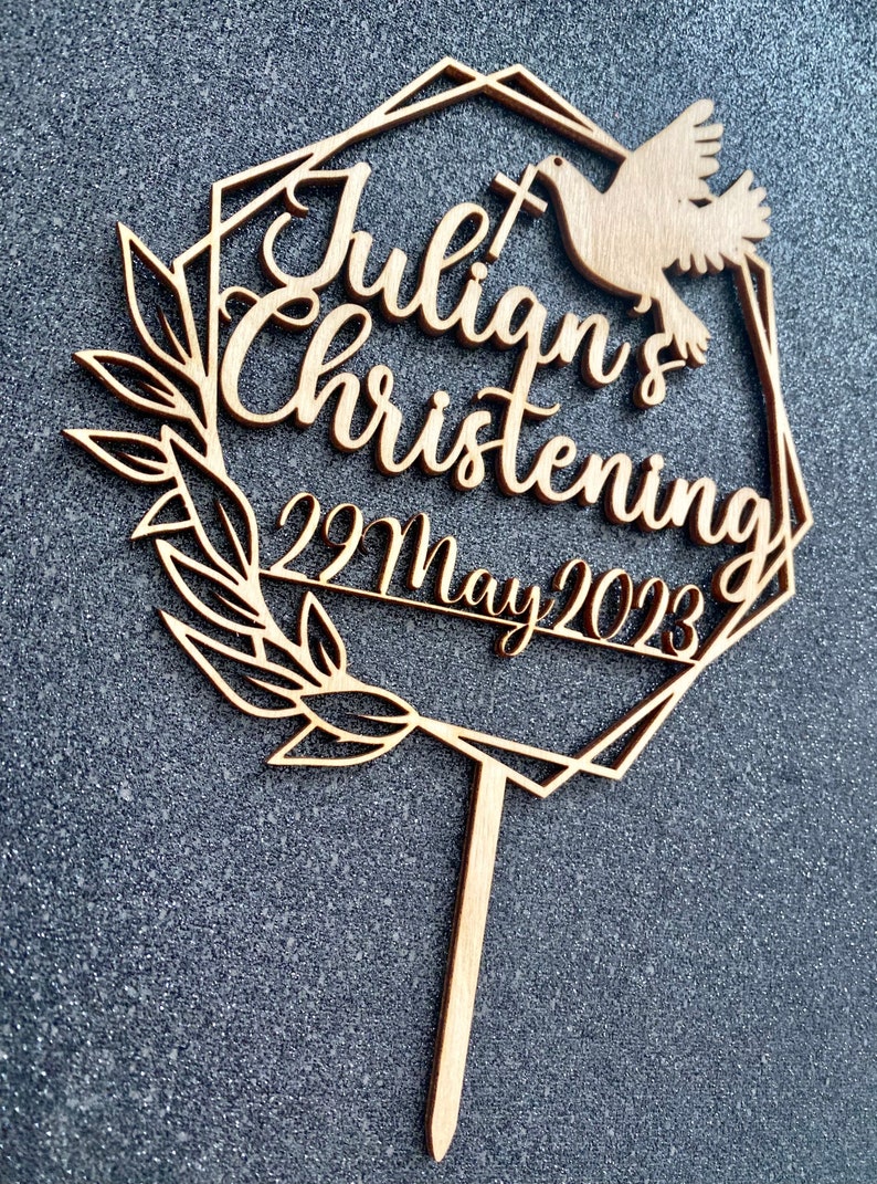 Christening, Baptism, Confirmation Cake topper ,Wooden Decorations-Any name image 2