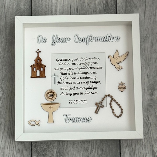 Cadeau de confirmation personnalisé, cadre 3D, souvenir de confirmation, 27 cm x 27 cm