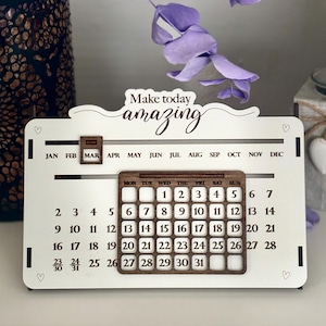Wooden Perpetual Calendar Desk, Wooden Calendar, gift for anniversary, birthday gift,