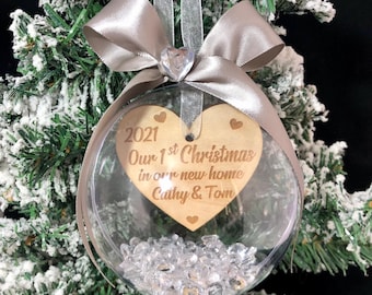 Personalised Bauble , Tree bauble decoration Our New Home, Christmas Gift Plastic Bauble