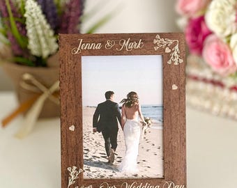 Personalized Wooden Wedding Photo Frame, Engraved Picture Frame, Anniversary Gift