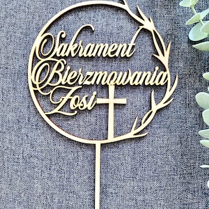 Confirmation ,First holy communion,  wooden cake topper-any name,Sakrament Bierzmowania, Bierzmowanie Dekoracja na tort